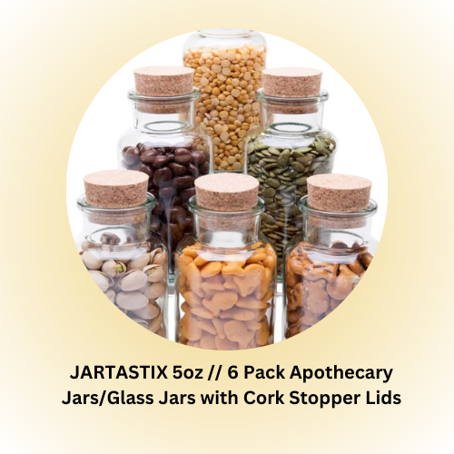 JARTASTIX 5oz __ 6 Pack Apothecary Jars - Glass Jars with Cork Stopper Lids