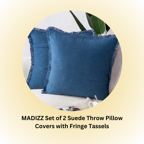 MADIZZ Set of 2 Suede Throw Pillow Covers with Fringe Tassels