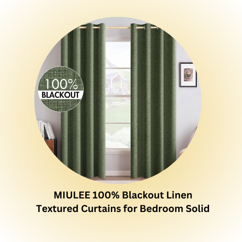 MIULEE 100% Blackout Linen Textured Curtains for Bedroom Solid
