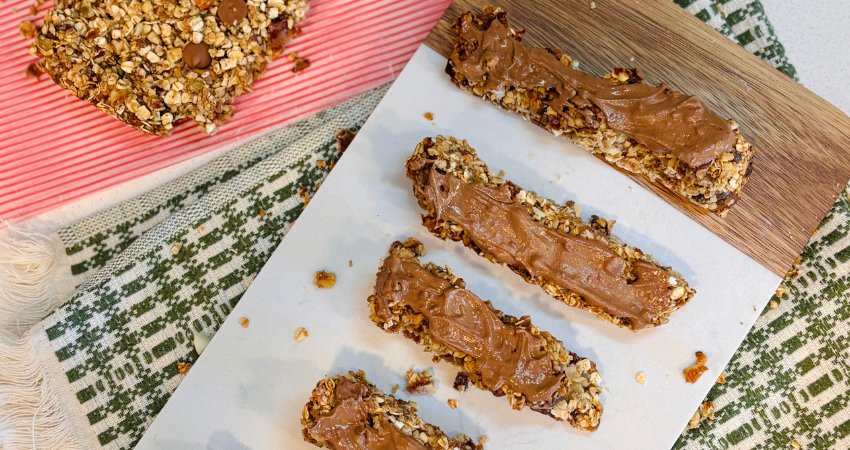 Granola bars on table